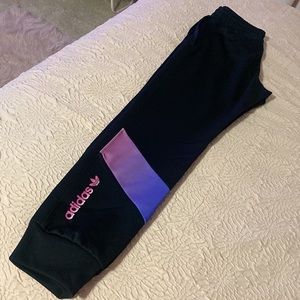Small, black/purple, Adidas Sweatpants.